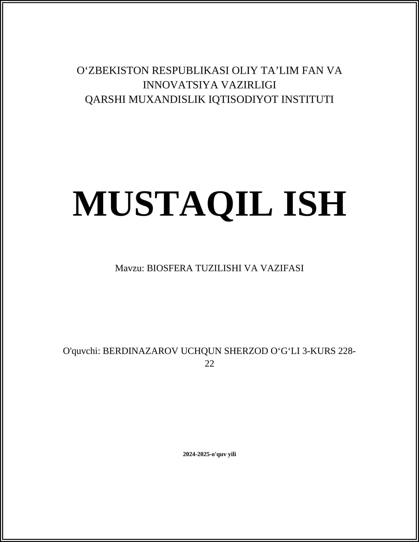 Biosfera Tuzilishi va Vazifasi