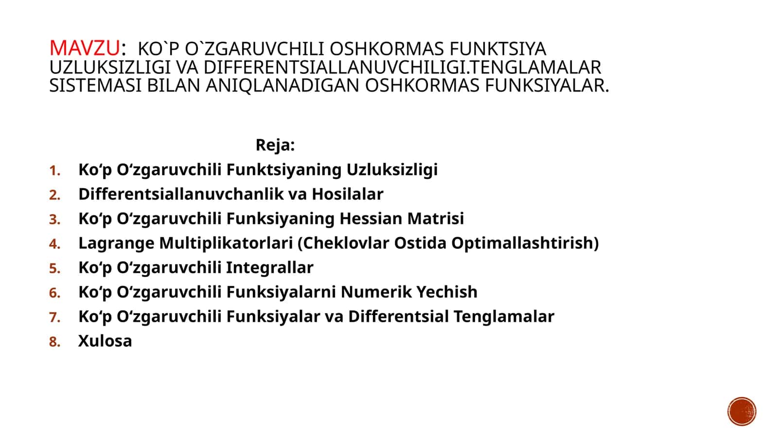 Ko‘p O‘zgaruvchili Funktsiya Uzluksizligi va Differentsiallanuvchiligi