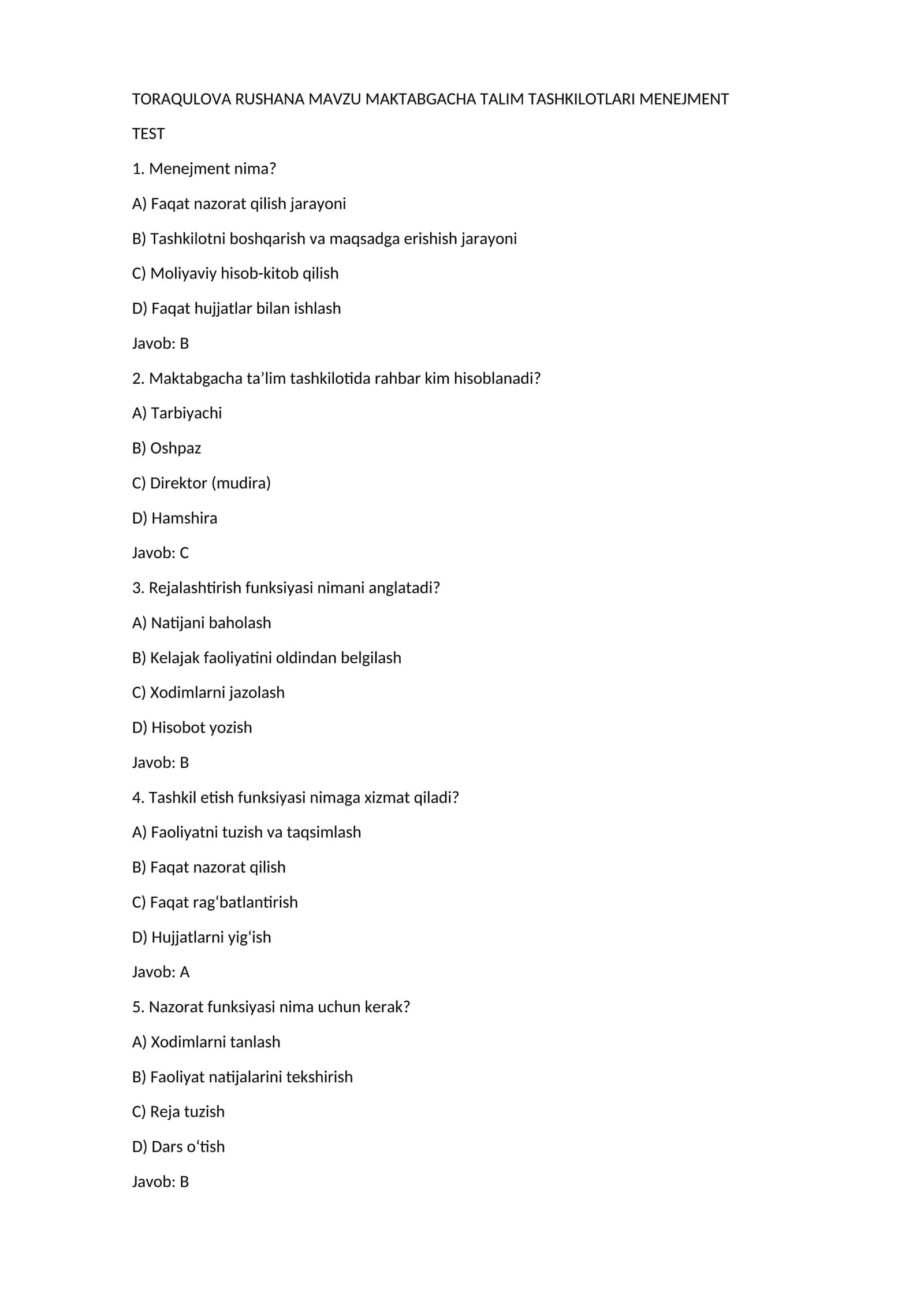 MAKTABGACHA TALIM TASHKILOTLARI MENEJMENT