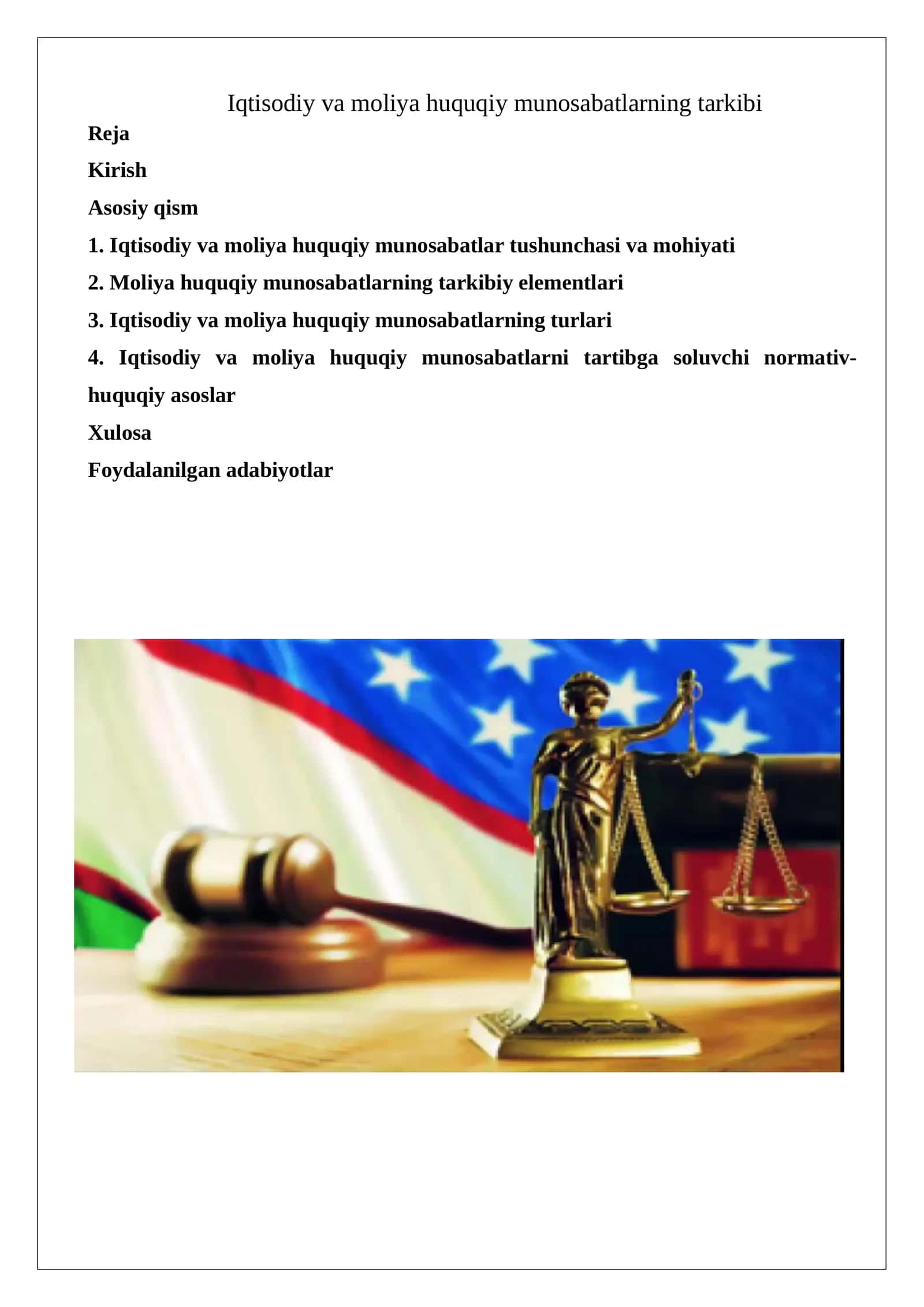 Iqtisodiy va moliya huquqiy munosabatlarning tarkibi