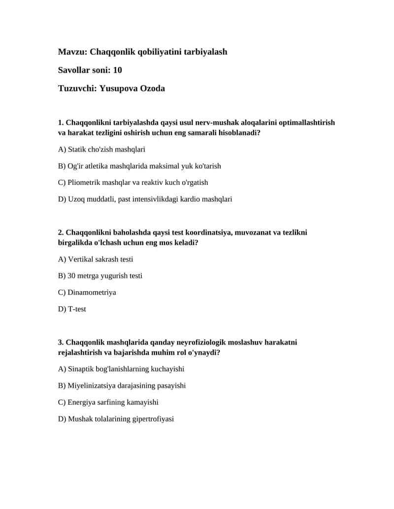 Chaqqonlik qobiliyatini tarbiyalash