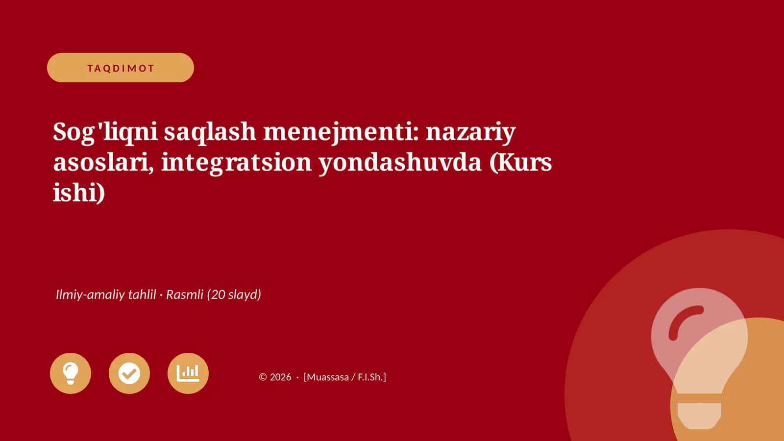 Sog'liqni saqlash menejmenti: nazariy asoslari, integratsion yondashuvda (Kurs ishi)