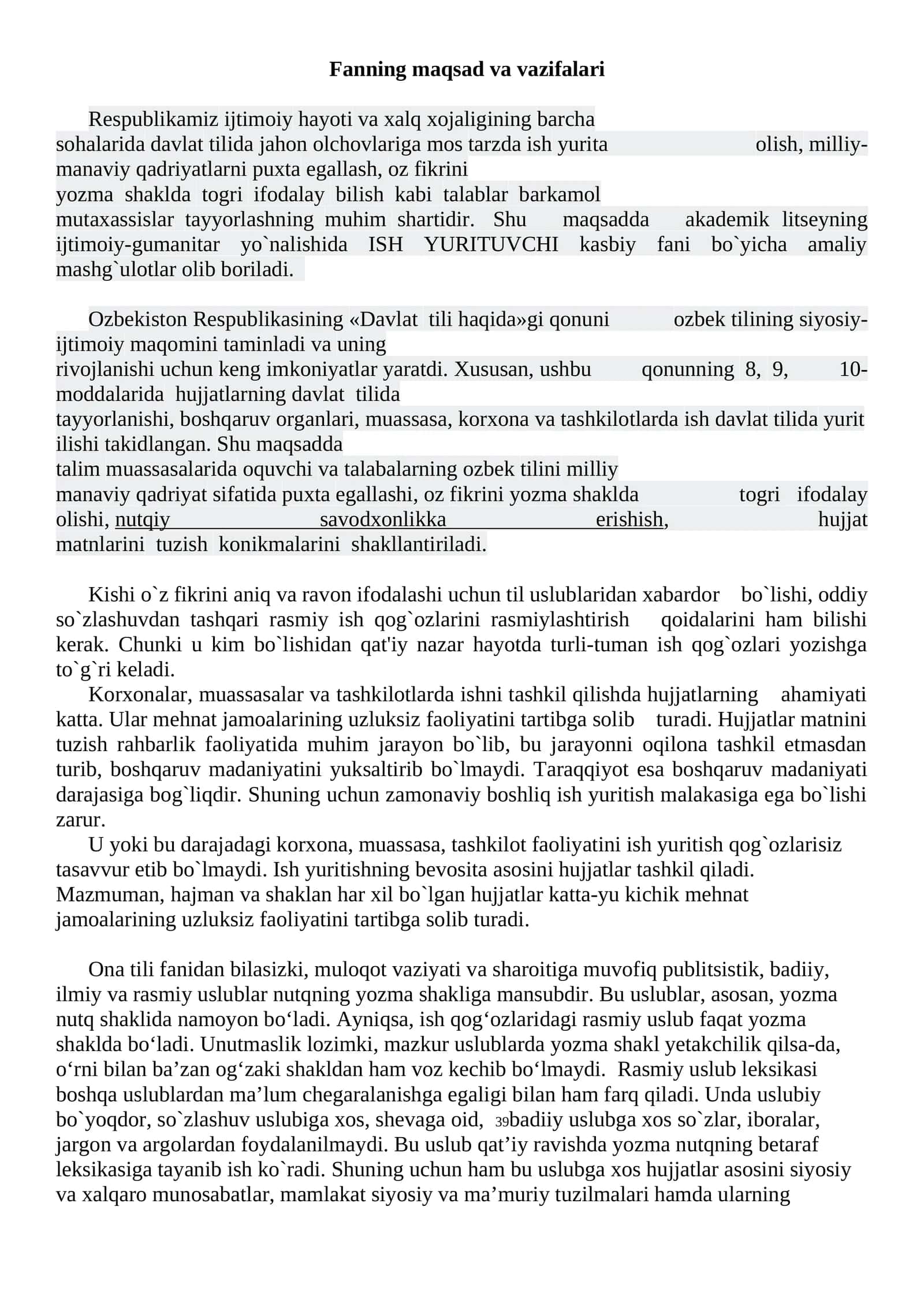 Fanning maqsad va vazifalari