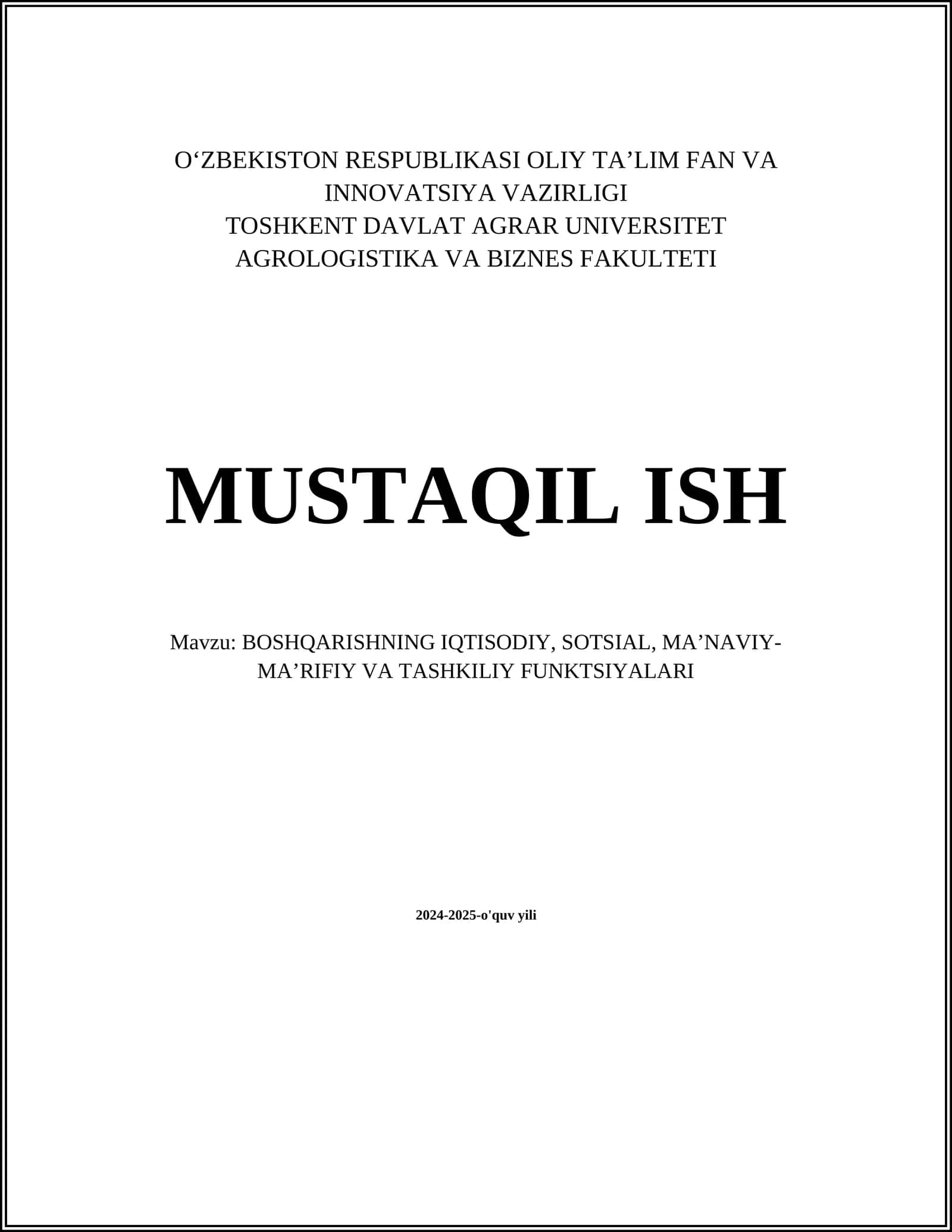 Boshqarishning iqtisodiy asoslari