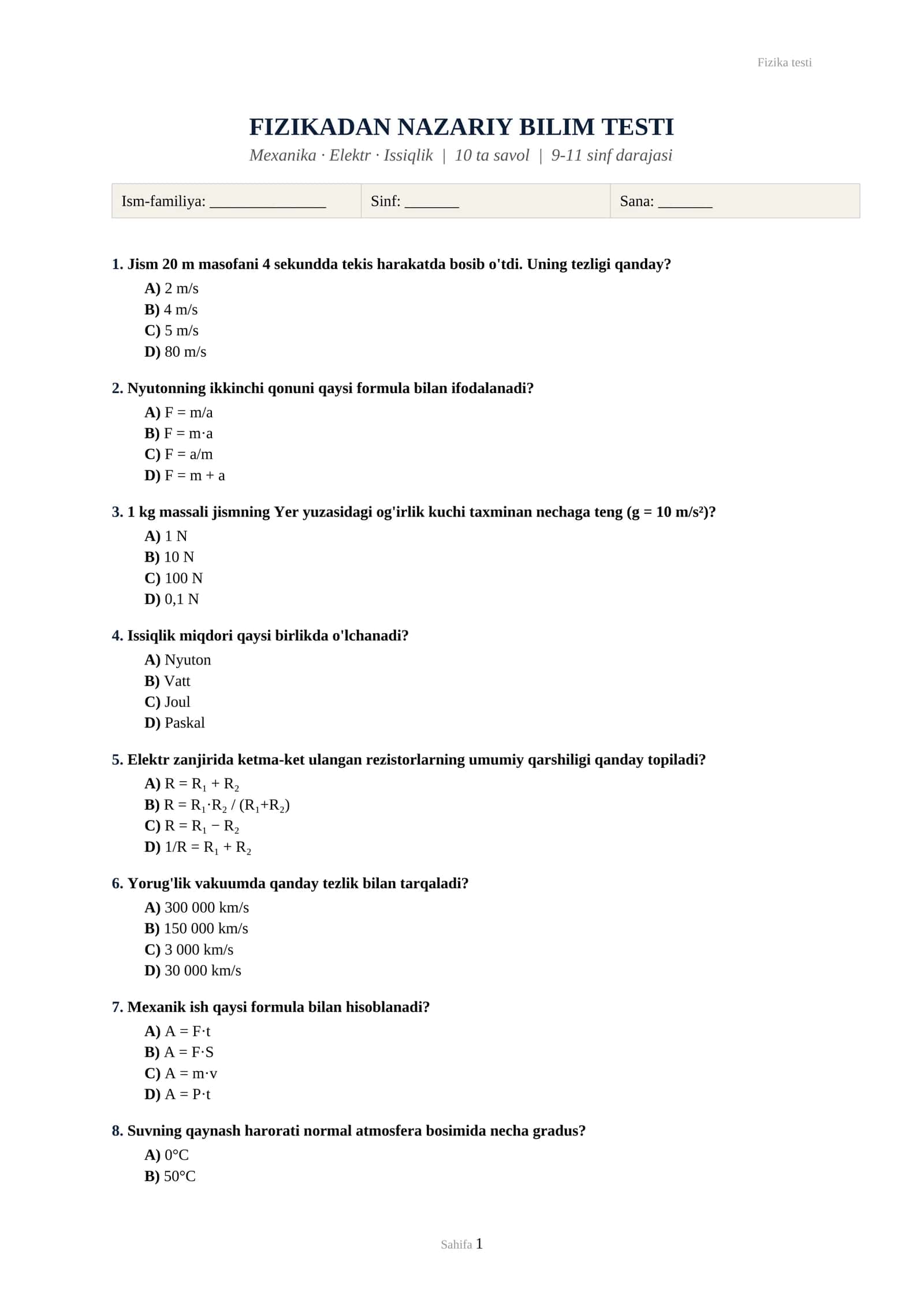 Fizika testi