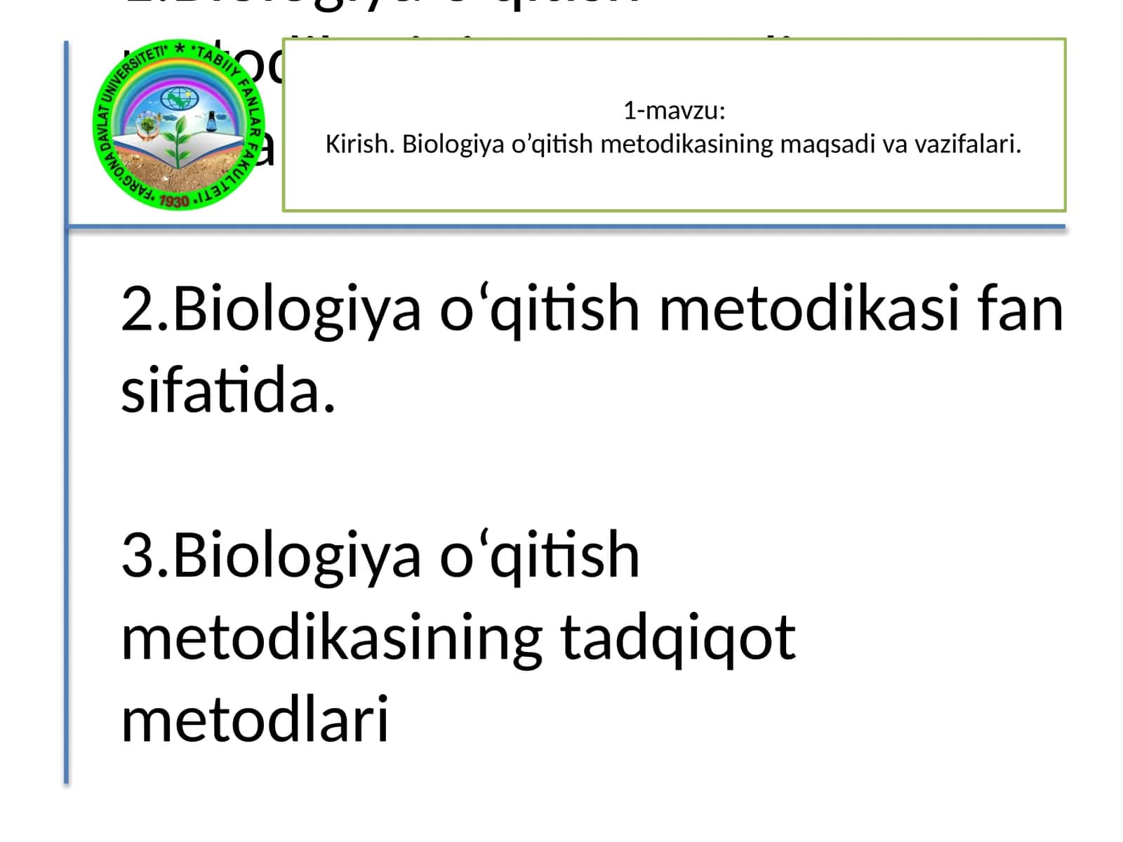 Biologiya o‘qitish metodikasi