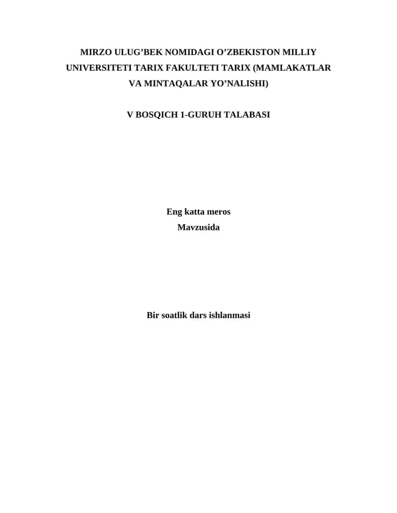 10 sinf dars ishlanma - Eng katta meros