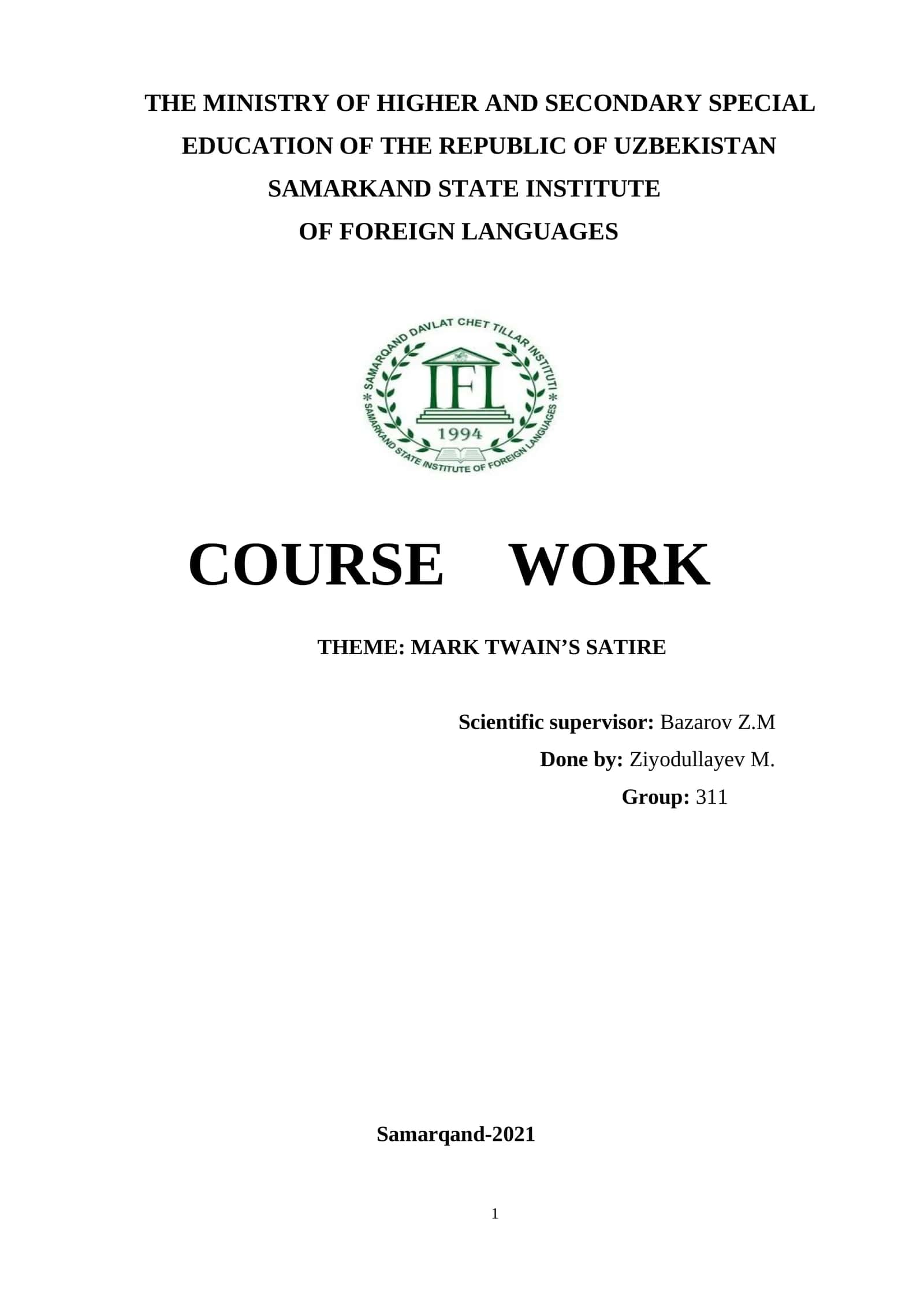MARK TWAIN’S SATIRE