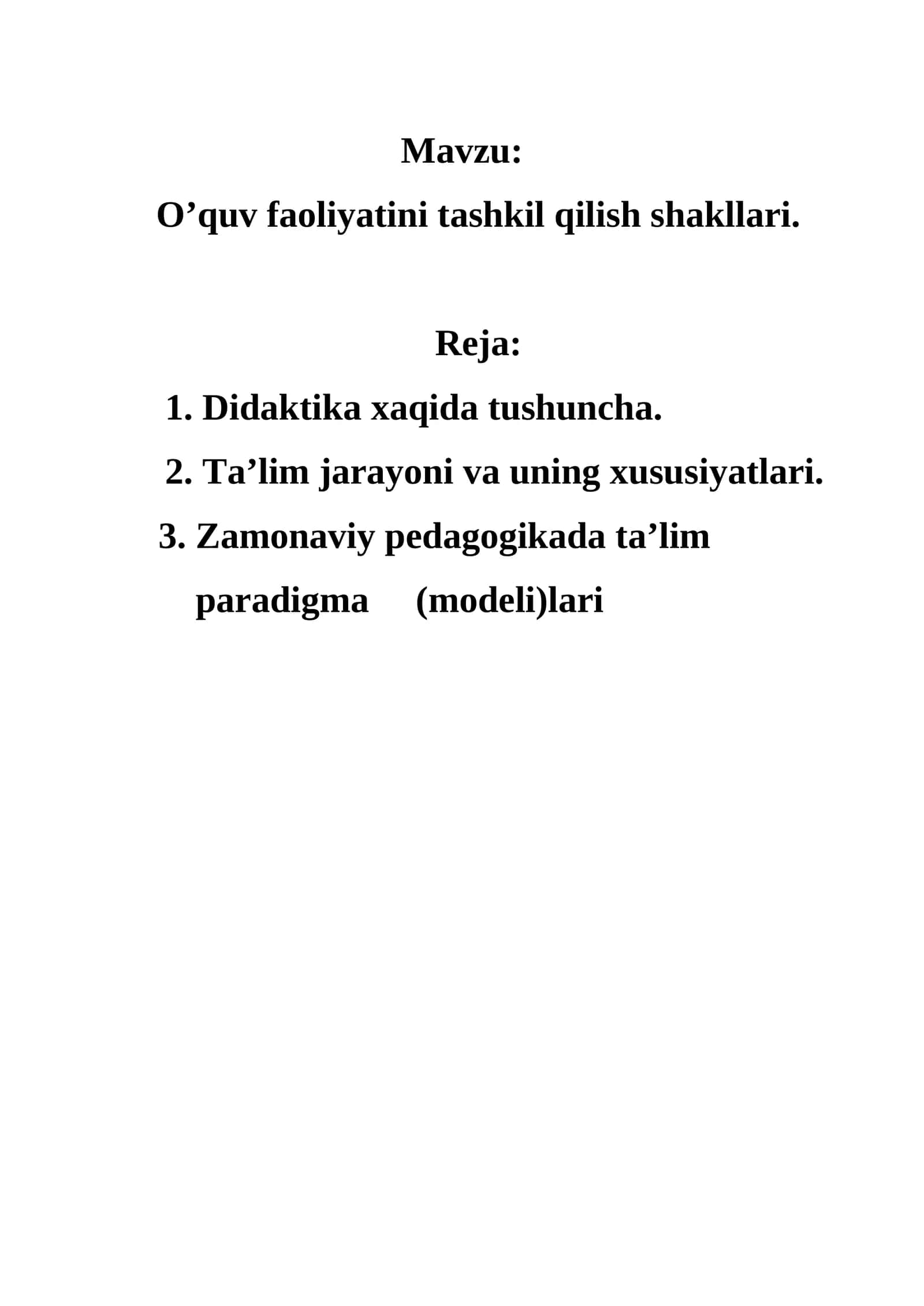 O’quv faoliyatini tashkil qilish shakllari