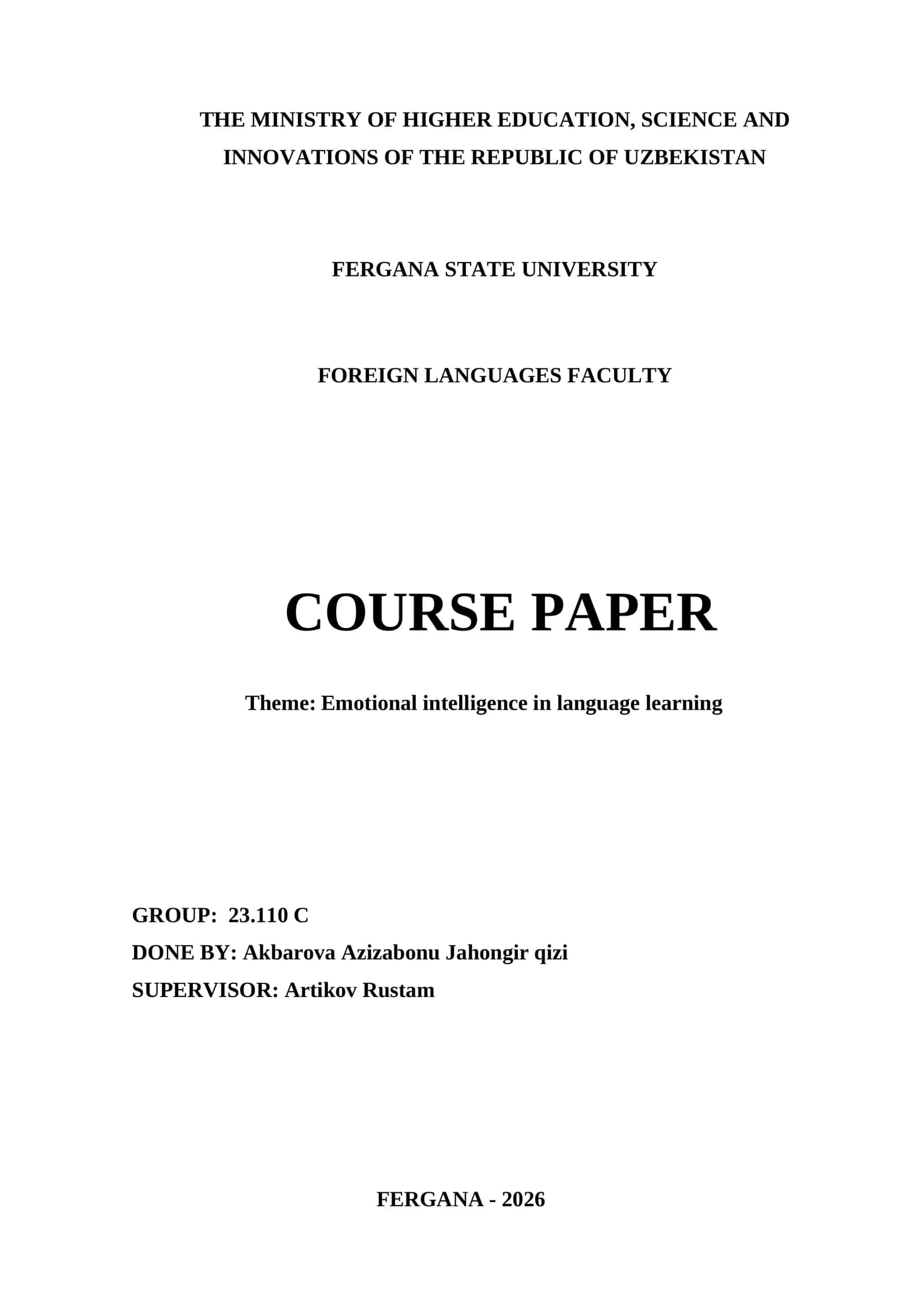 Course Paper on Emotional Intelligence in Language Learning