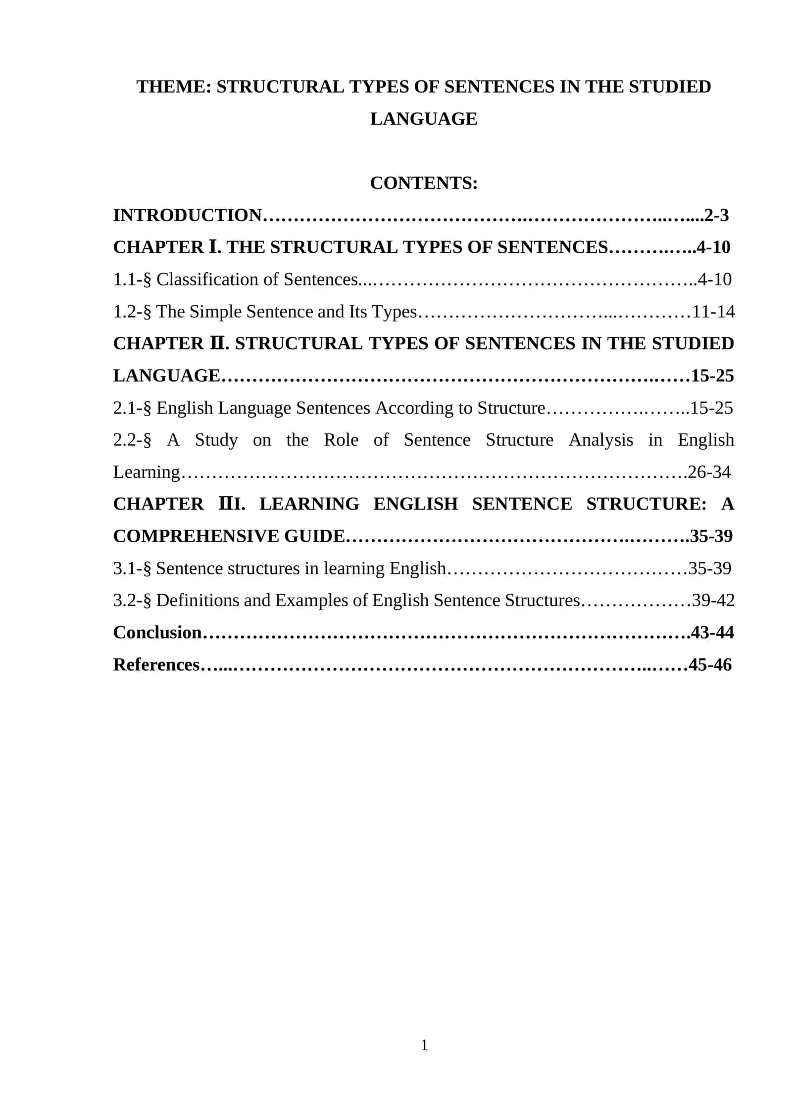 STRUCTURAL TYPES OF SENTENCES IN THE STUDIED LANGUAGE