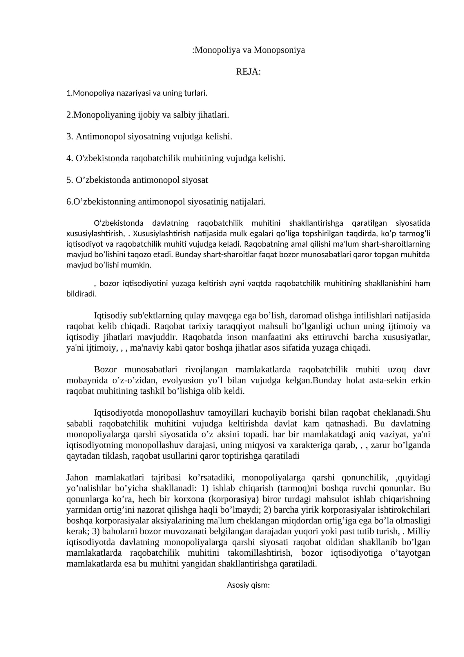 Monopoliya va Monopsoniya