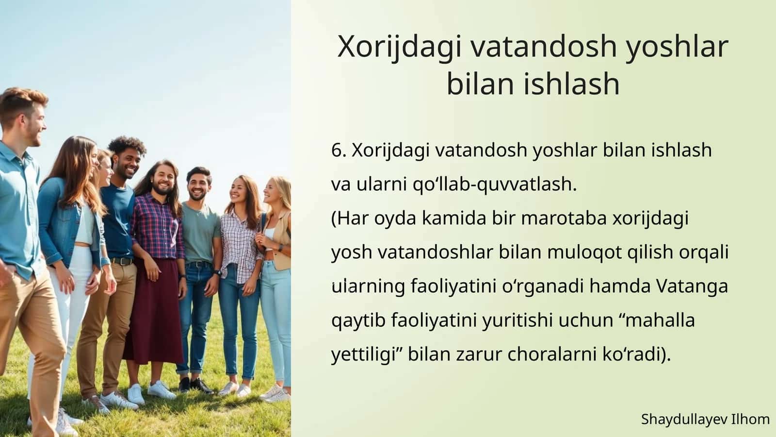 Xorijdagi vatandosh yoshlar bilan ishlash