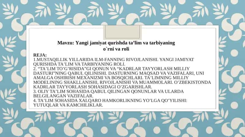 MUSTAQILLIK YILLARIDA ILM-FANNING RIVOJLANISHI