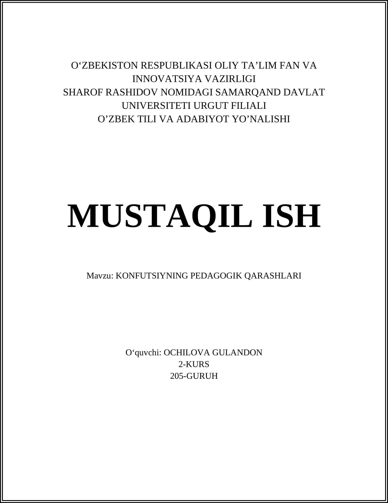 KONFUTSIYNING PEDAGOGIK QARASHLARI