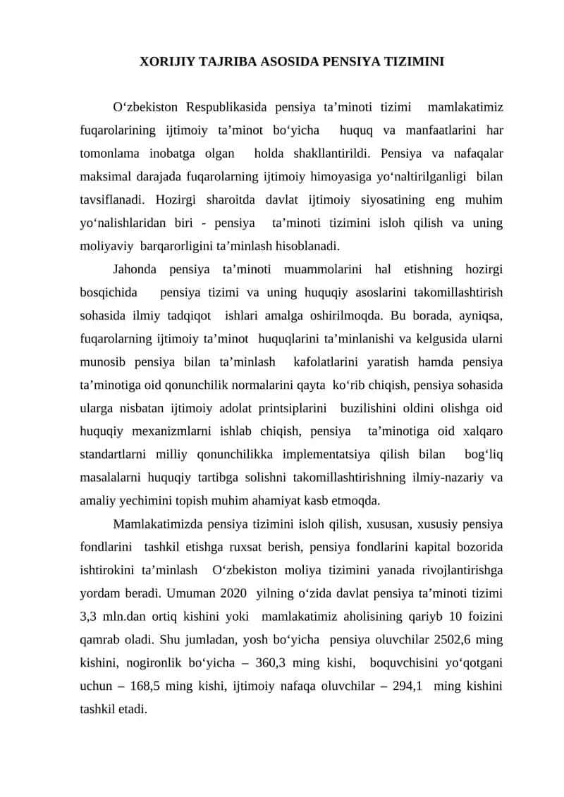 Pensiya Tizimini Isloh Qilish