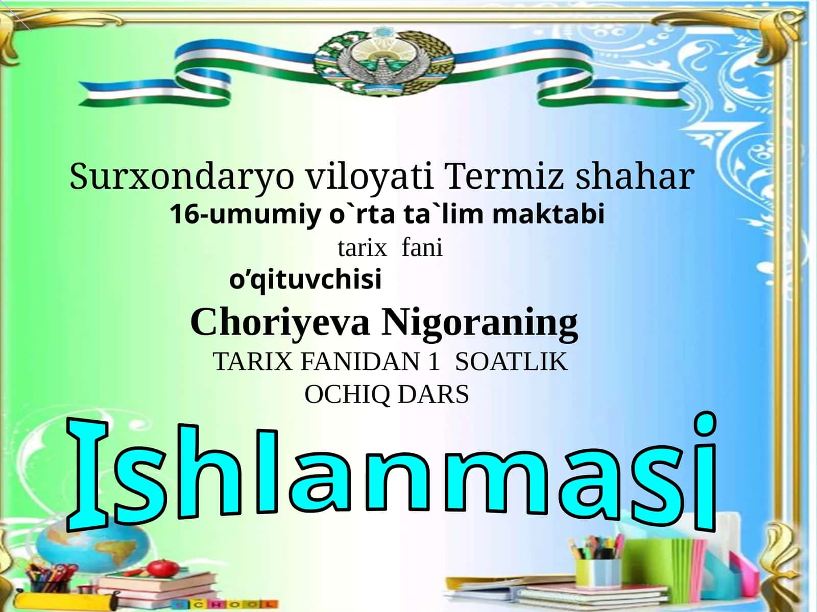 TARIX FANIDAN 1 SOATLIK OCHIQ DARS