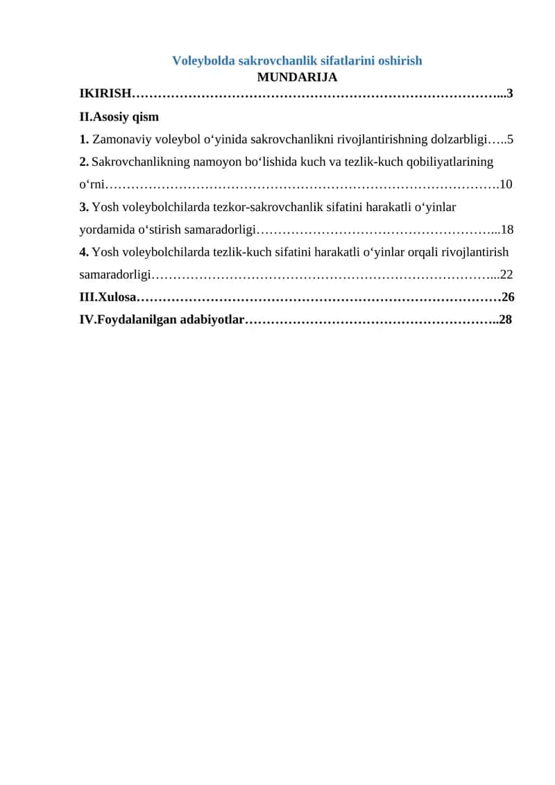 Voleybolda sakrovchanlik sifatlarini oshirish