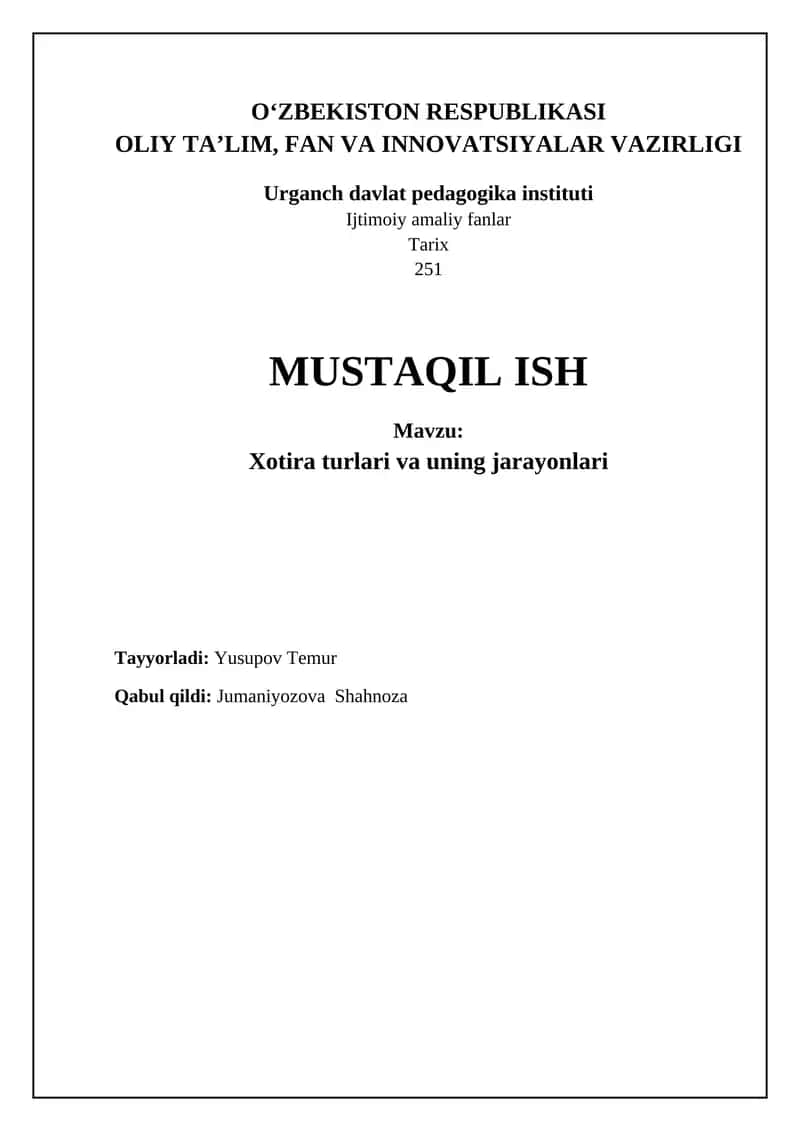 Xotira turlari va uning jarayonlari