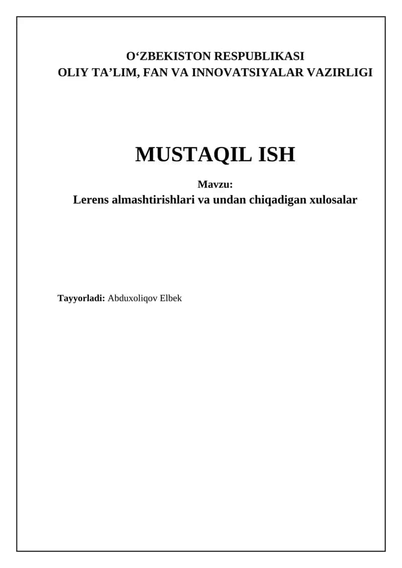 Lerens almashtirishlari va undan chiqadigan xulosalar