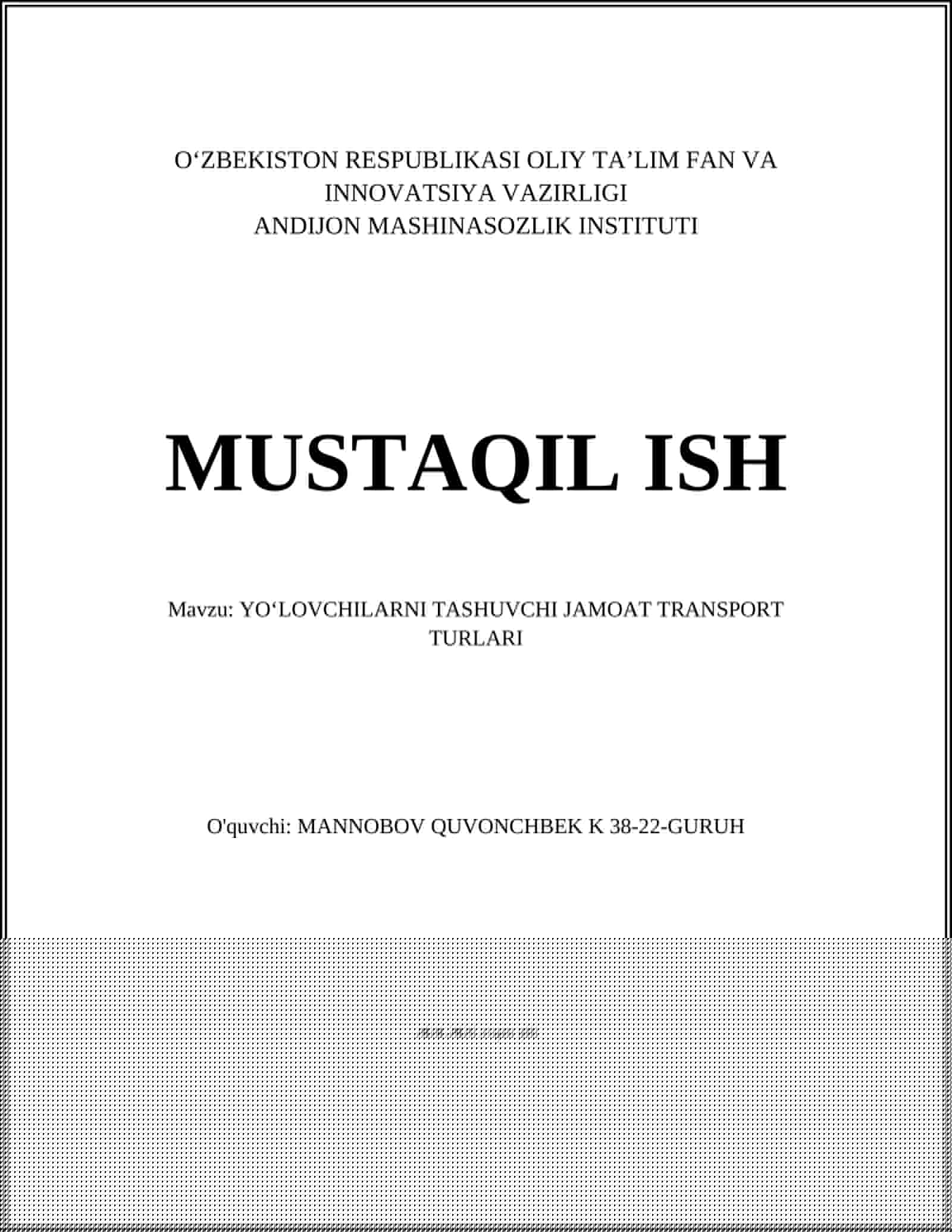 YOʻLOVCHILARNI TASHUVCHI JAMOAT TRANSPORT TURLARI