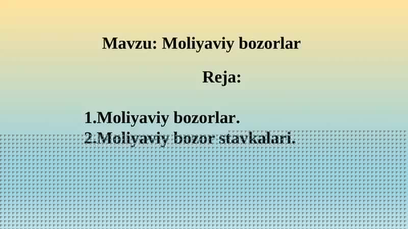 Moliyaviy bozorlar