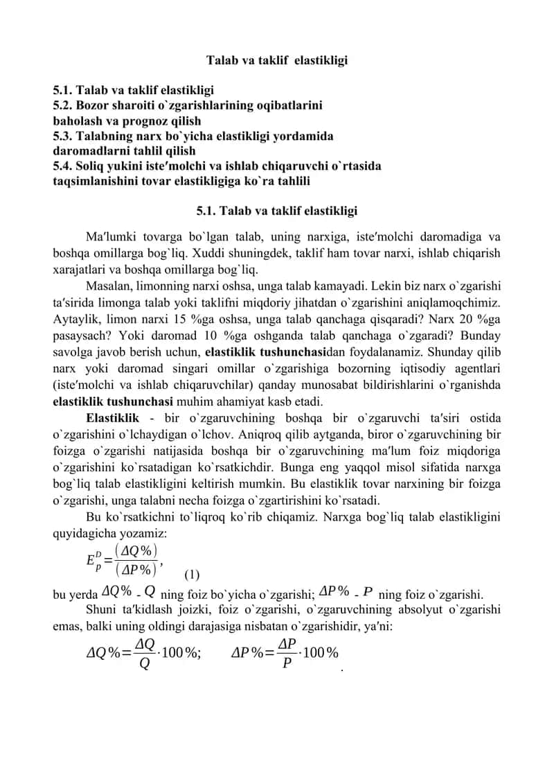 Talab va taklif elastikligi