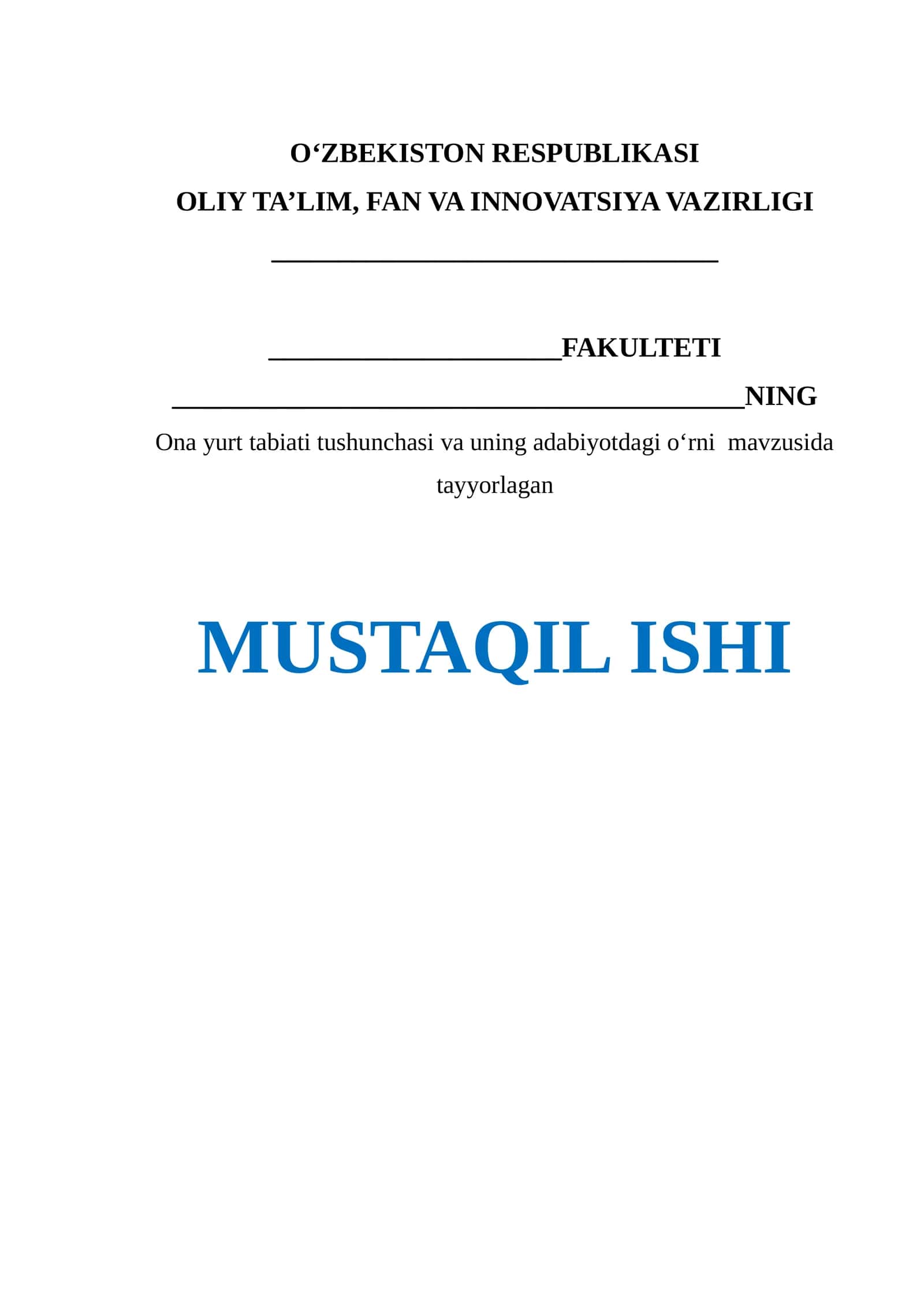Ona yurt tabiati tushunchasi va uning adabiyotdagi o'rni