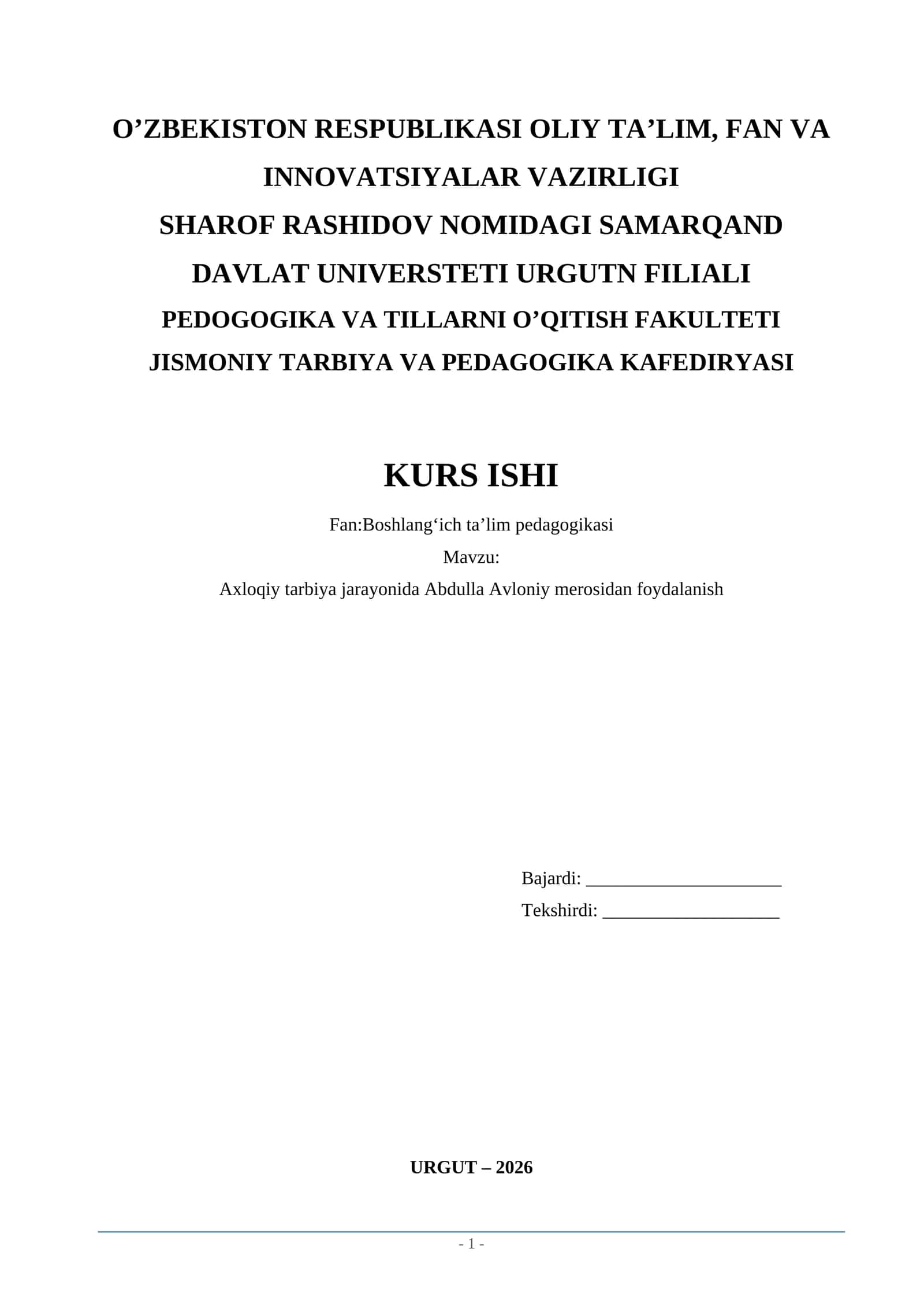 Axloqiy tarbiya jarayonida Abdulla Avloniy merosidan foydalanish