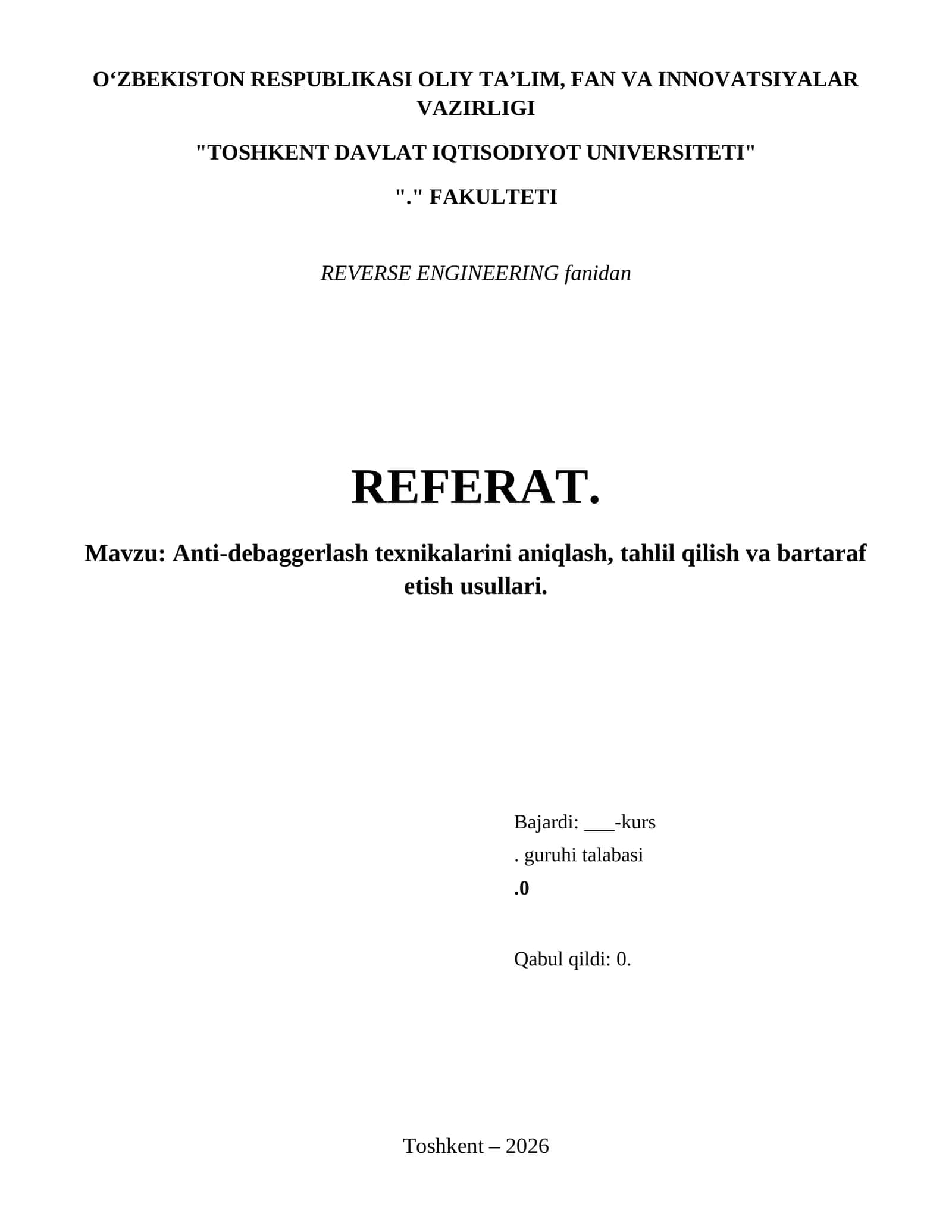 Anti-debaggerlash texnikalarini aniqlash, tahlil qilish va bartaraf etish usullari.