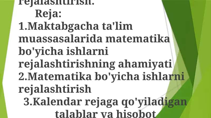 Matematika mashg'ulotlarini rejalashtirish