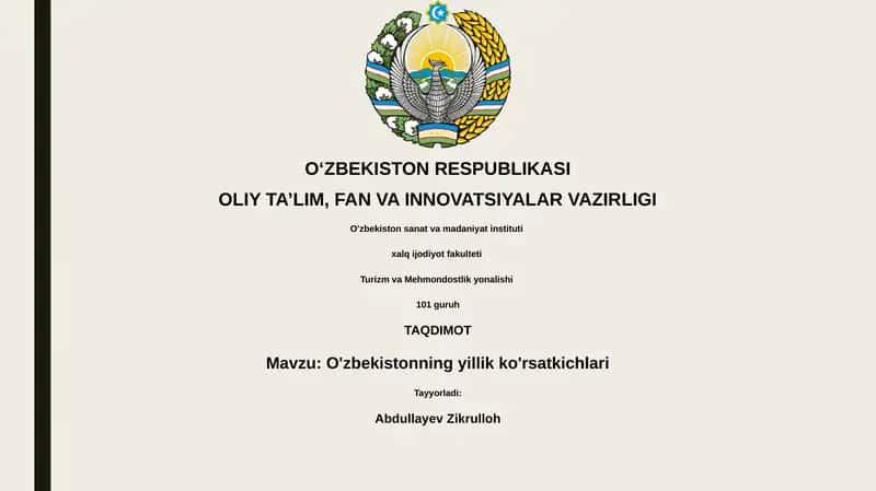 O'zbekistonning yillik ko'rsatkichlari