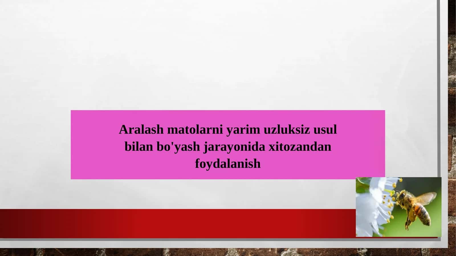 Aralash matolarni yarim uzluksiz usul bilan bo'yash jarayonida xitozandan foydalanish