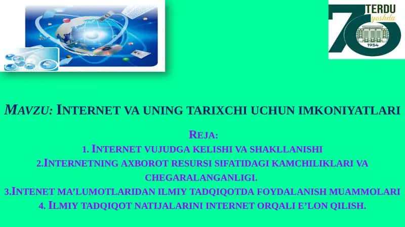 Internet va uning tarixchi uchun imkoniyatlari