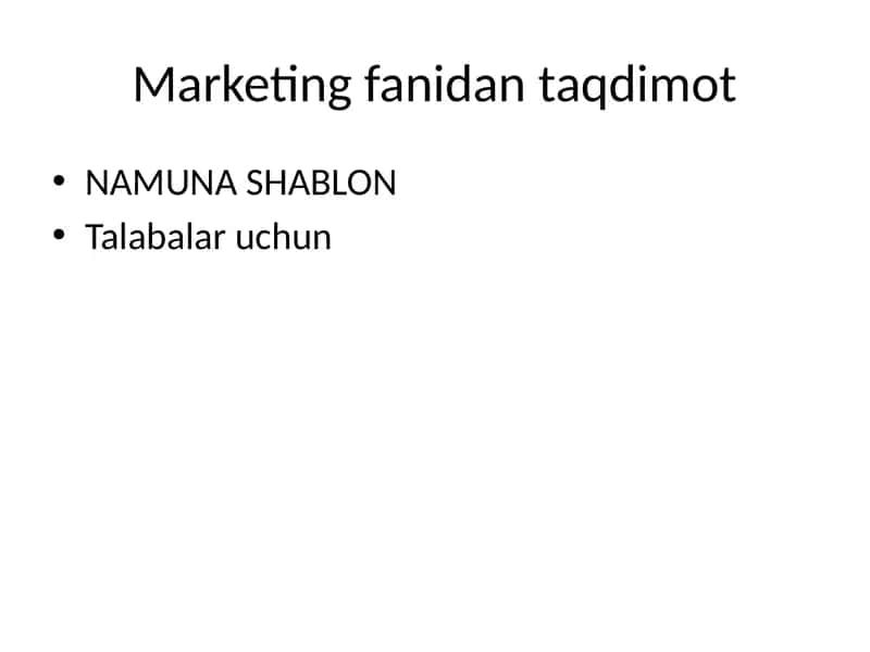 Marketing fanidan taqdimot SHABLONI (15 slayd)