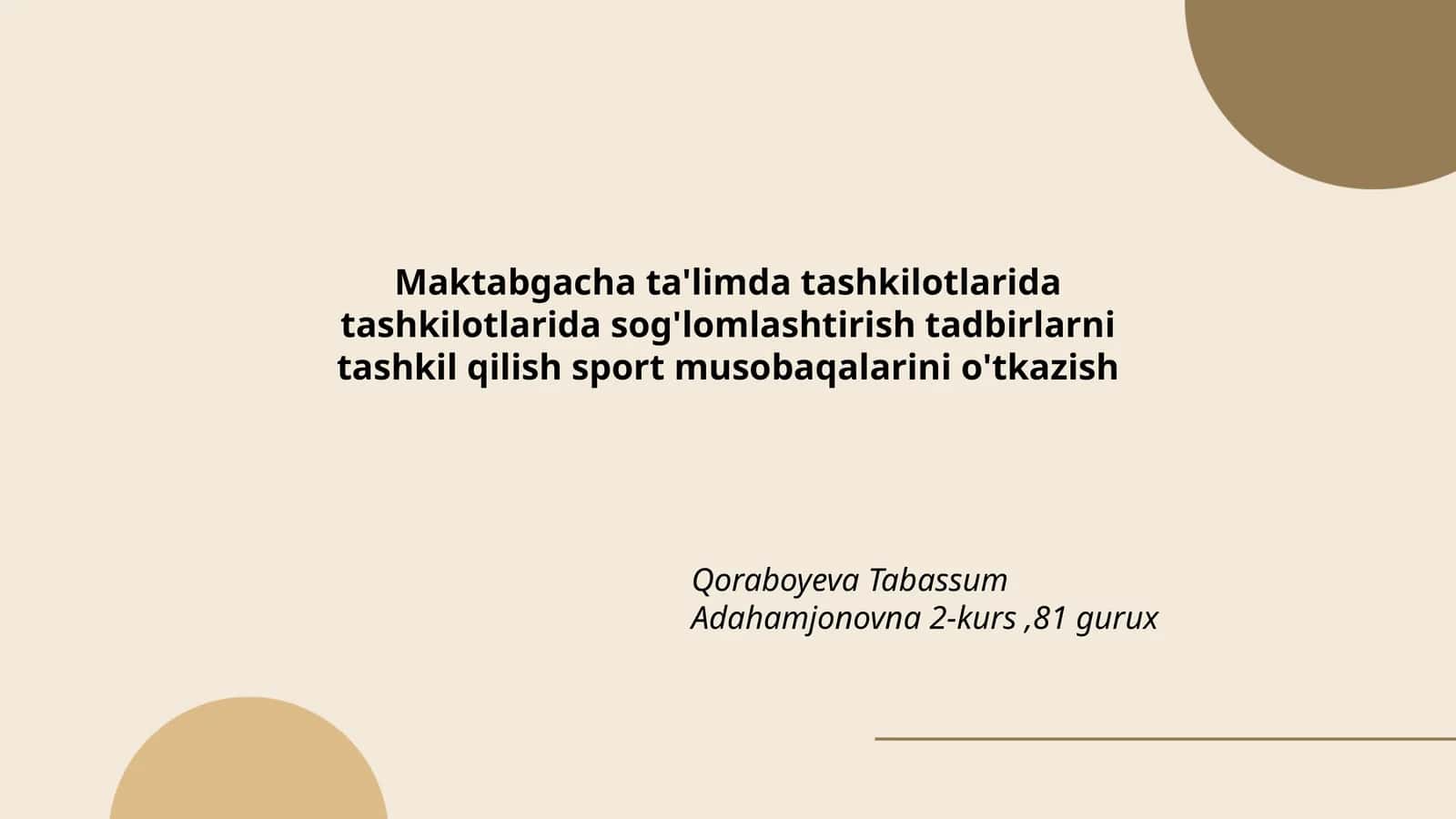 Maktabgacha ta'limda tashkilotlarida tashkilotlarida sog'lomlashtirish tadbirlarni tashkil qilish sport musobaqalarini o'tkazish