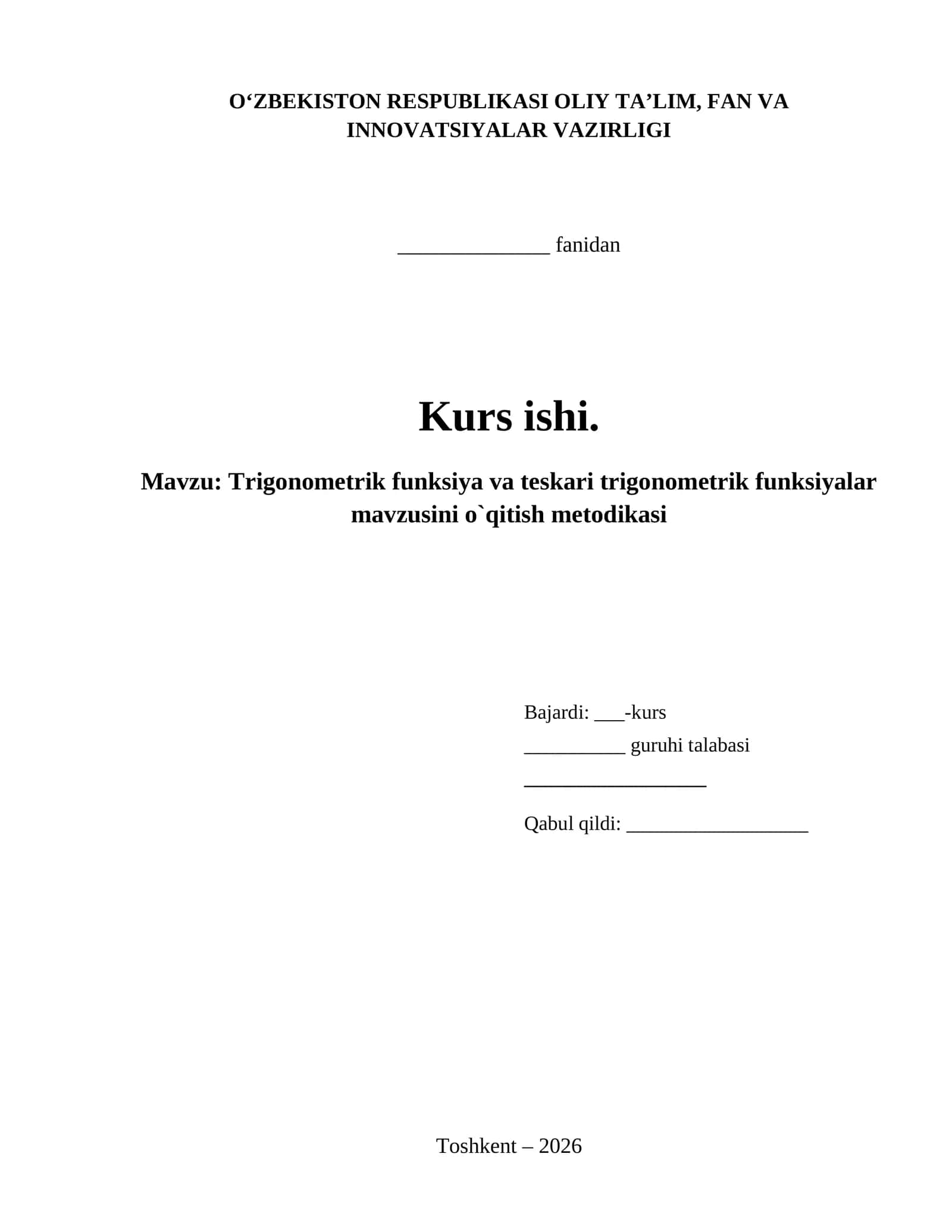 Trigonometrik funksiya va teskari trigonometrik funksiyalar mavzusini o`qitish metodikasi