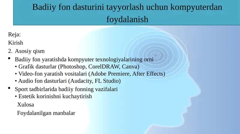 Badiiy fondasturini tayyorlash uchun kompyuterdan foydalanish