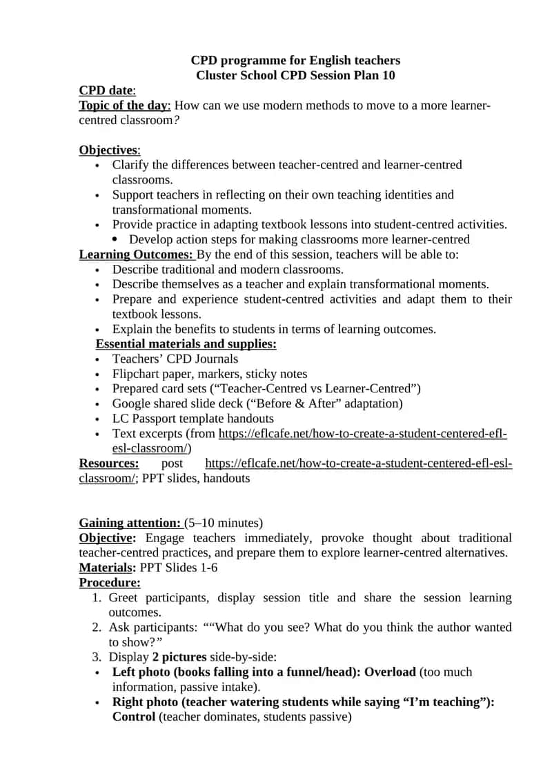 Cluster School CPD Session Plan 10