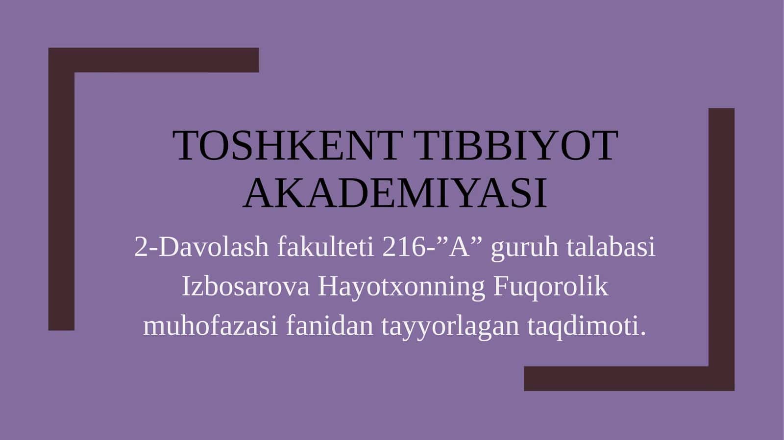 Shikastlangan o‘choqlarda tibbiy yordamni tashkil qilish