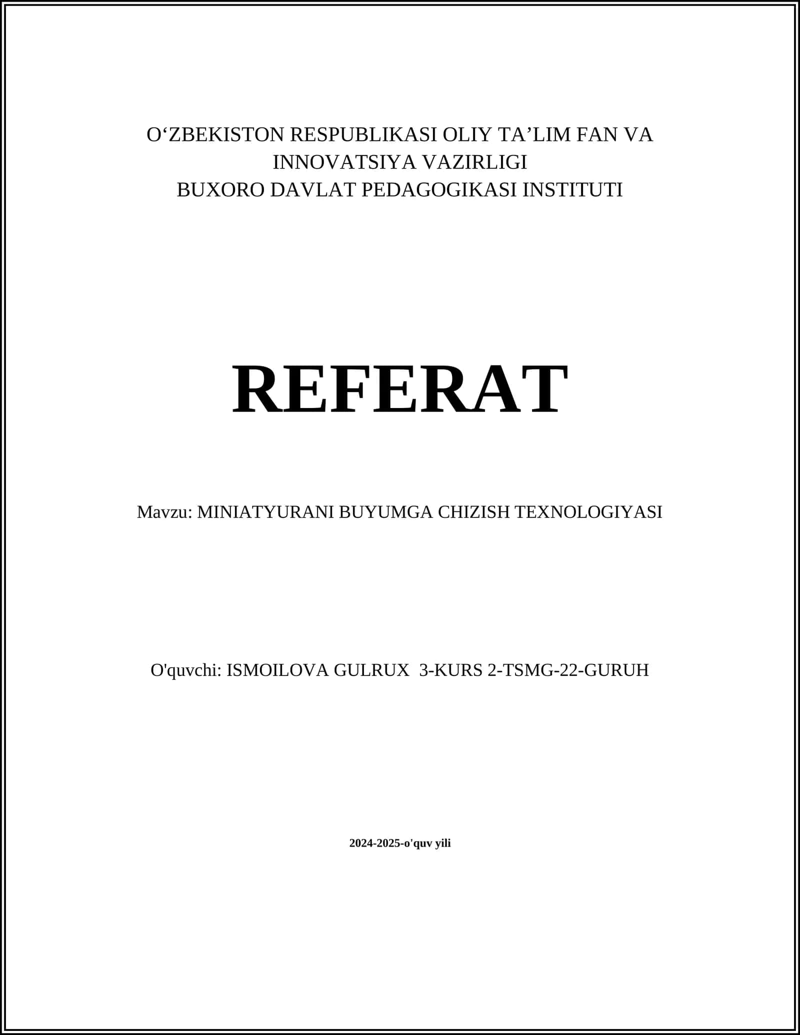 MINIATYURANI BUYUMGA CHIZISH TEXNOLOGIYASI