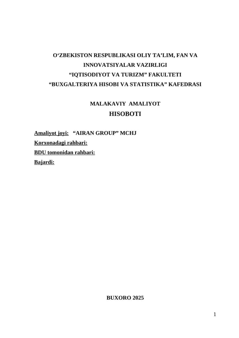 Supermarket va fastfood tarmoqlari bitiruv amaliy hisoboti.