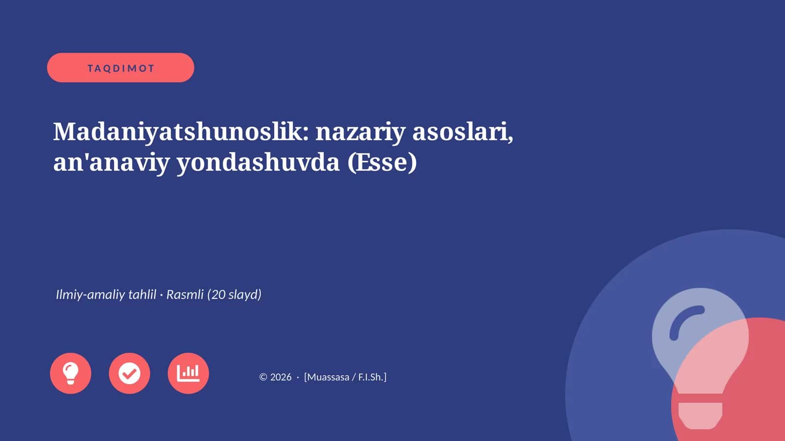 Madaniyatshunoslik: nazariy asoslari, an'anaviy yondashuvda (Esse)
