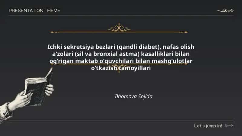 Ichki sekretsiya bezlari (qandli diabet), nafas olish aʼzolari (sil va bronxial astma) kasalliklari bilan ogʻrigan maktab oʻquvchilari bilan mashgʻulotlar oʻtkazish tamoyillari