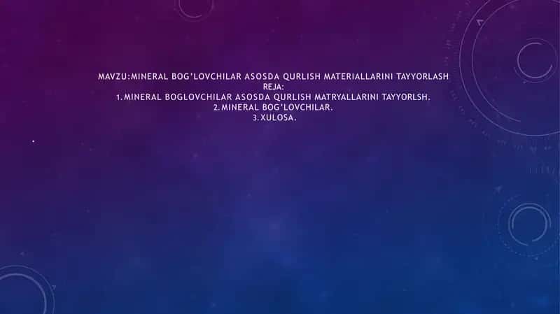 MINERAL BOG’LOVCHILAR ASOSDA QURLISH MATERIALLARINI TAYYORLASH