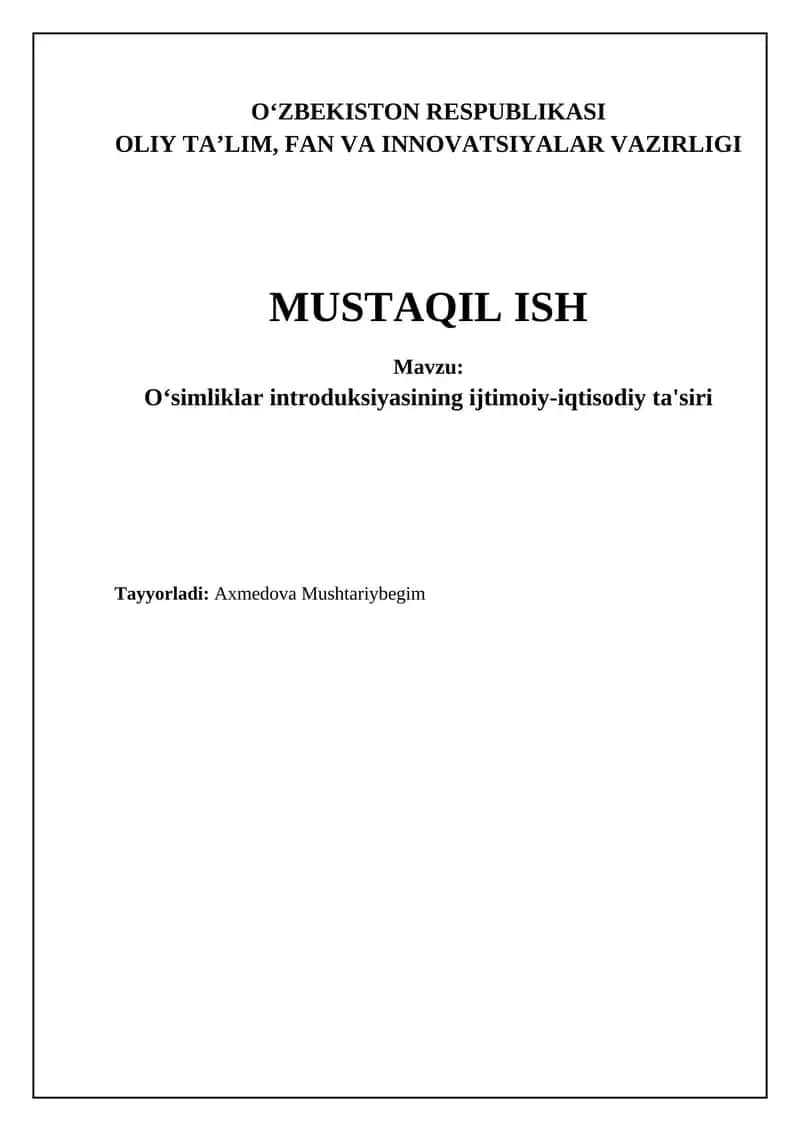 O'simliklar introduksiyasining ijtimoiy-iqtisodiy ta'siri
