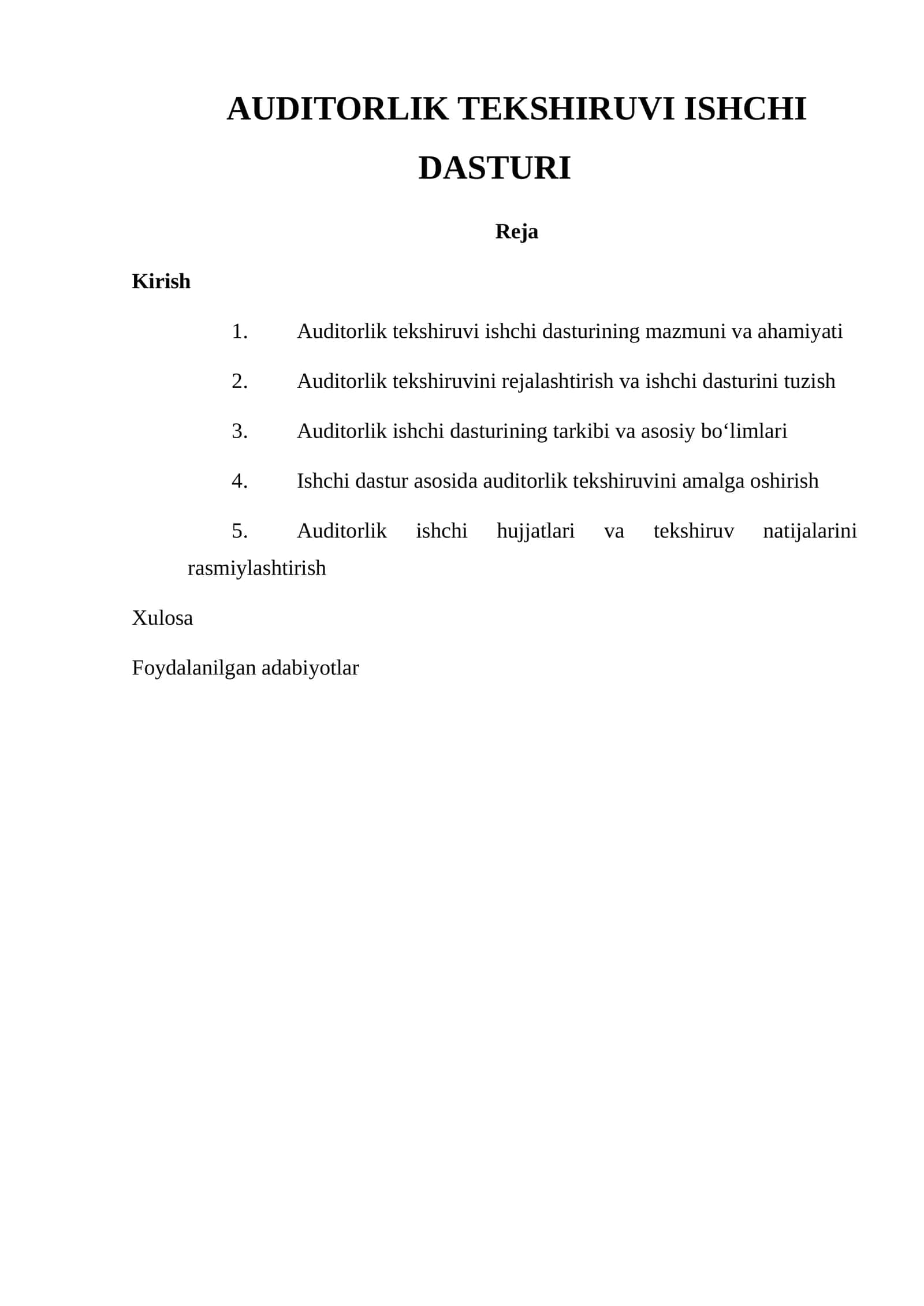 AUDITORLIK TEKSHIRUVI ISHCHI DASTURI