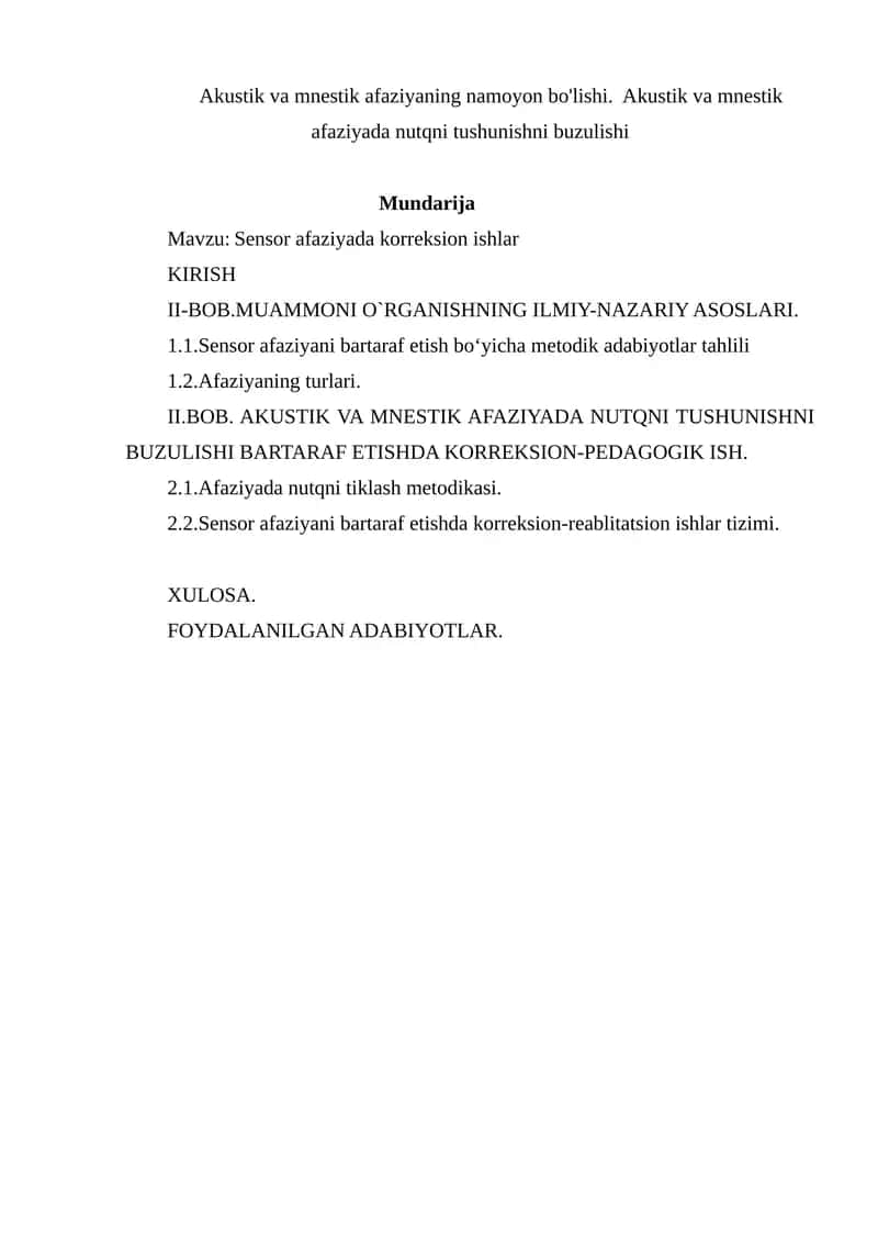 Sensor afaziyada korreksion ishlar