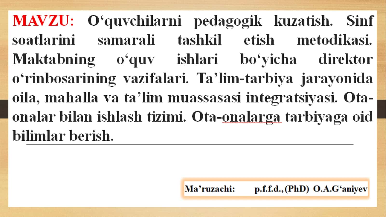 O‘quvchilarni pedagogik kuzatish. Sinf soatlarini samarali tashkil etish metodikasi
