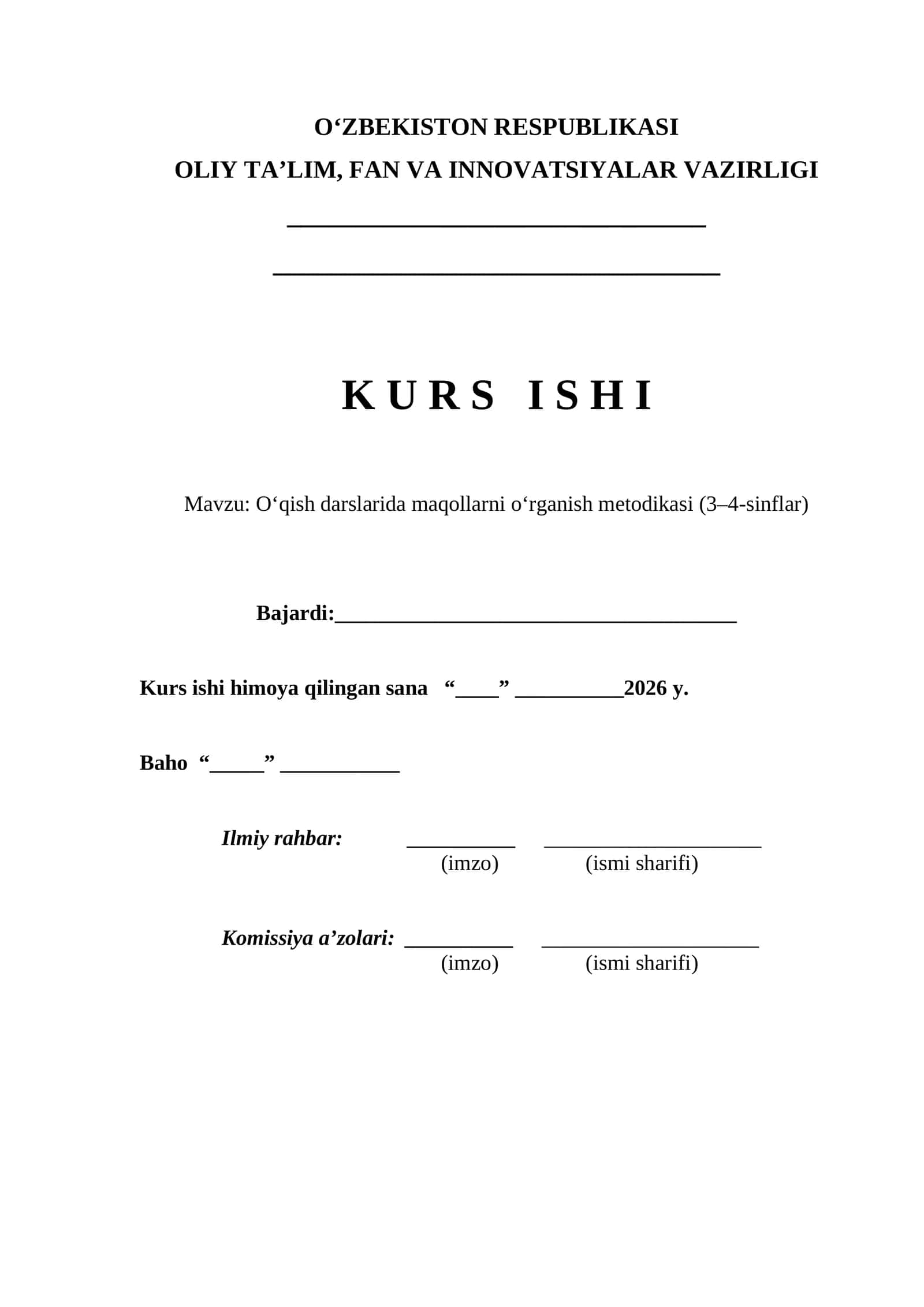 O‘qish darslarida maqollarni o‘rganish metodikasi (3–4-sinflar)